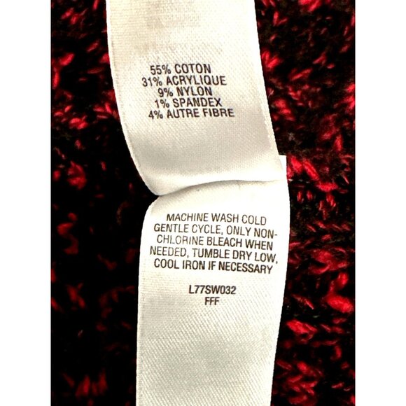 Cabelas Burgundy Black Button Up Hooded Sweater Cozy Knit Cotton Blend Warm Styl - Picture 7 of 9